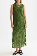 Flame Embroidery Midi Dress in Garden Green