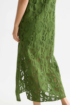 Flame Embroidery Midi Dress in Garden Green