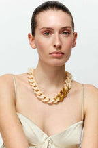 Flat Chain Necklace with Gold in Latte Marble