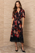 Fleur S/S Midi Dress in Black