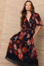 Fleur S/S Midi Dress in Black