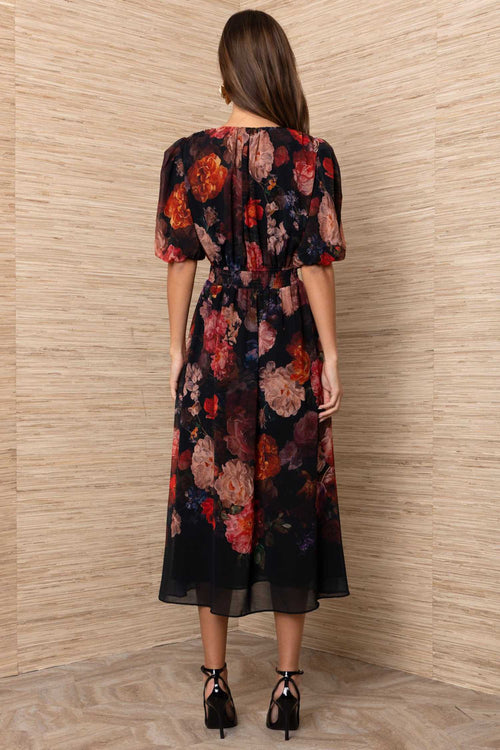 Fleur S/S Midi Dress in Black