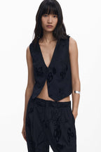 Flocked Floral Pants in Black