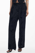 Flocked Floral Pants in Black