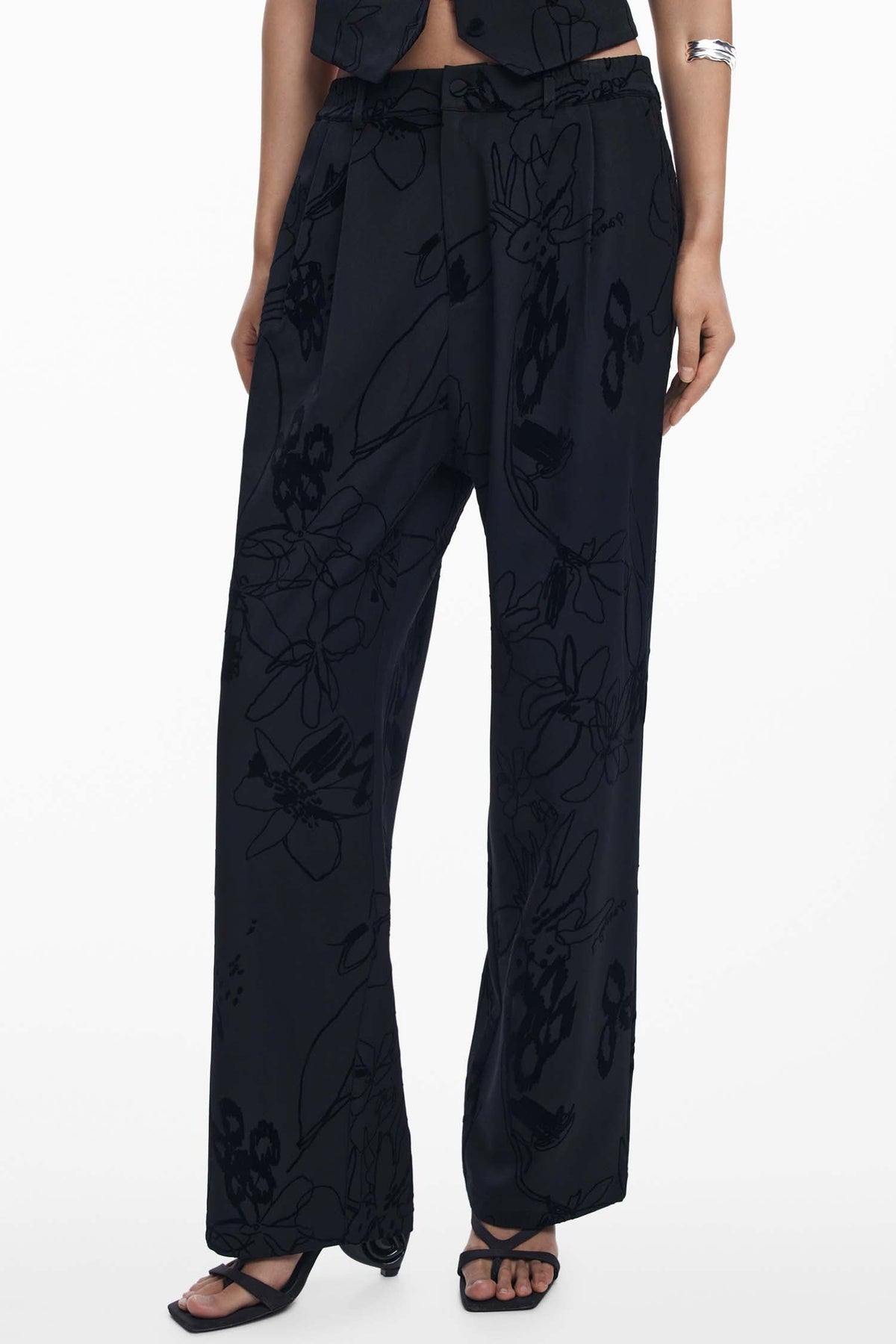 Flocked Floral Pants in Black