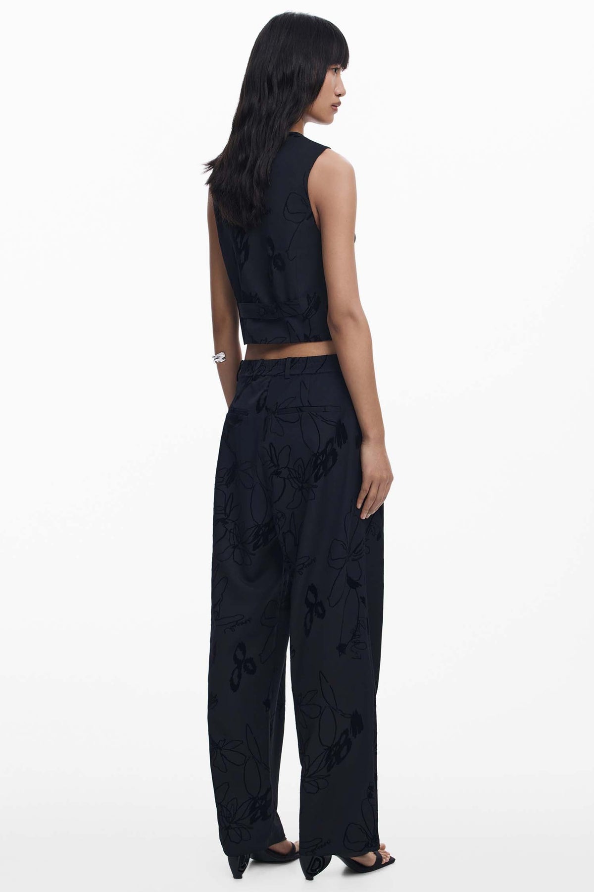 Flocked Floral Pants in Black