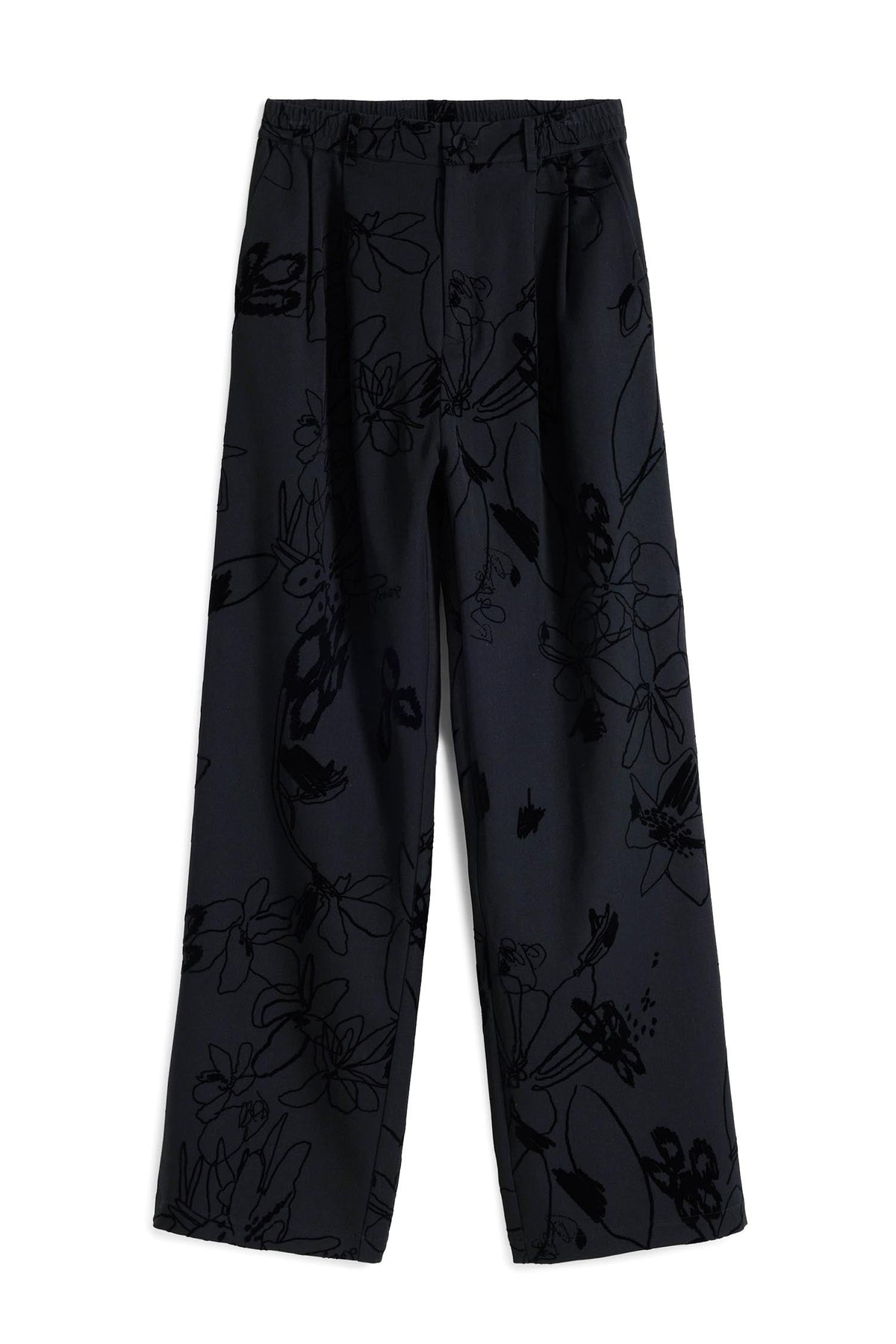 Flocked Floral Pants in Black