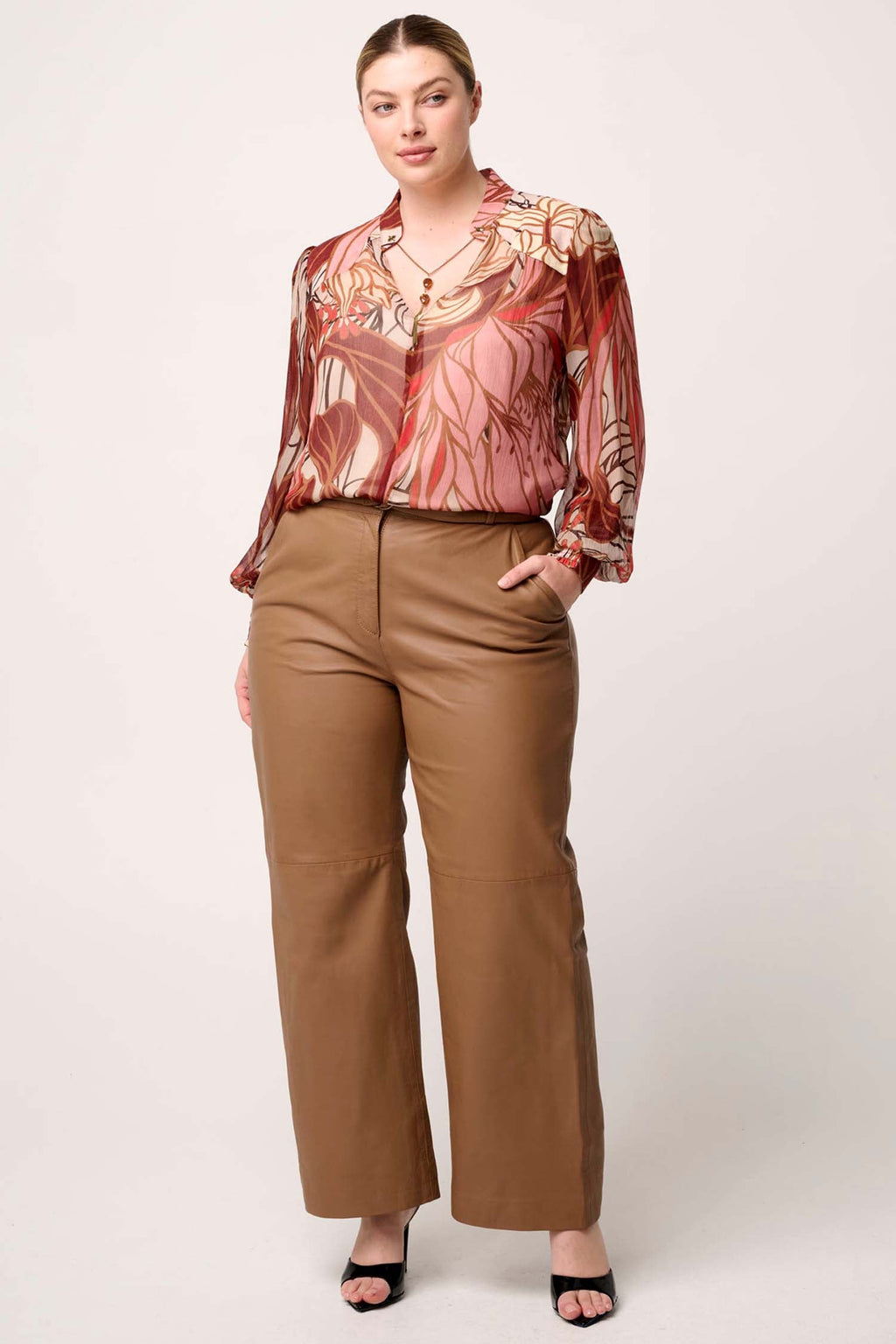 Freya Sheer Blouse with Neck Detail in Cathedral Botanic
