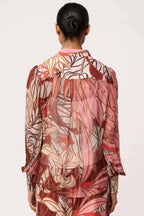 Freya Sheer Blouse with Neck Detail in Cathedral Botanic