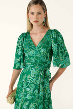 Garden Maze Wrap Dress in Green Aqua Floral
