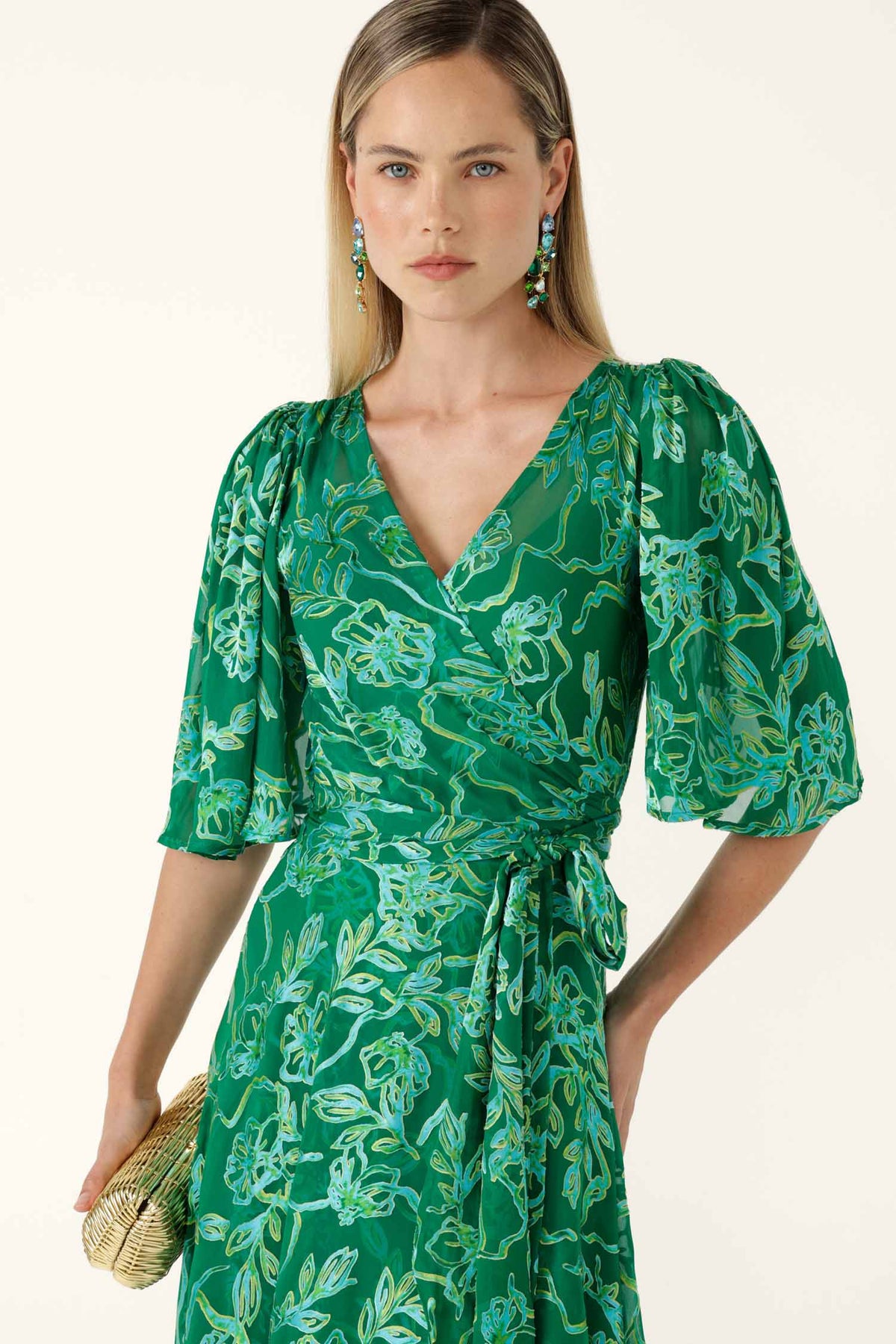 Garden Maze Wrap Dress in Green Aqua Floral