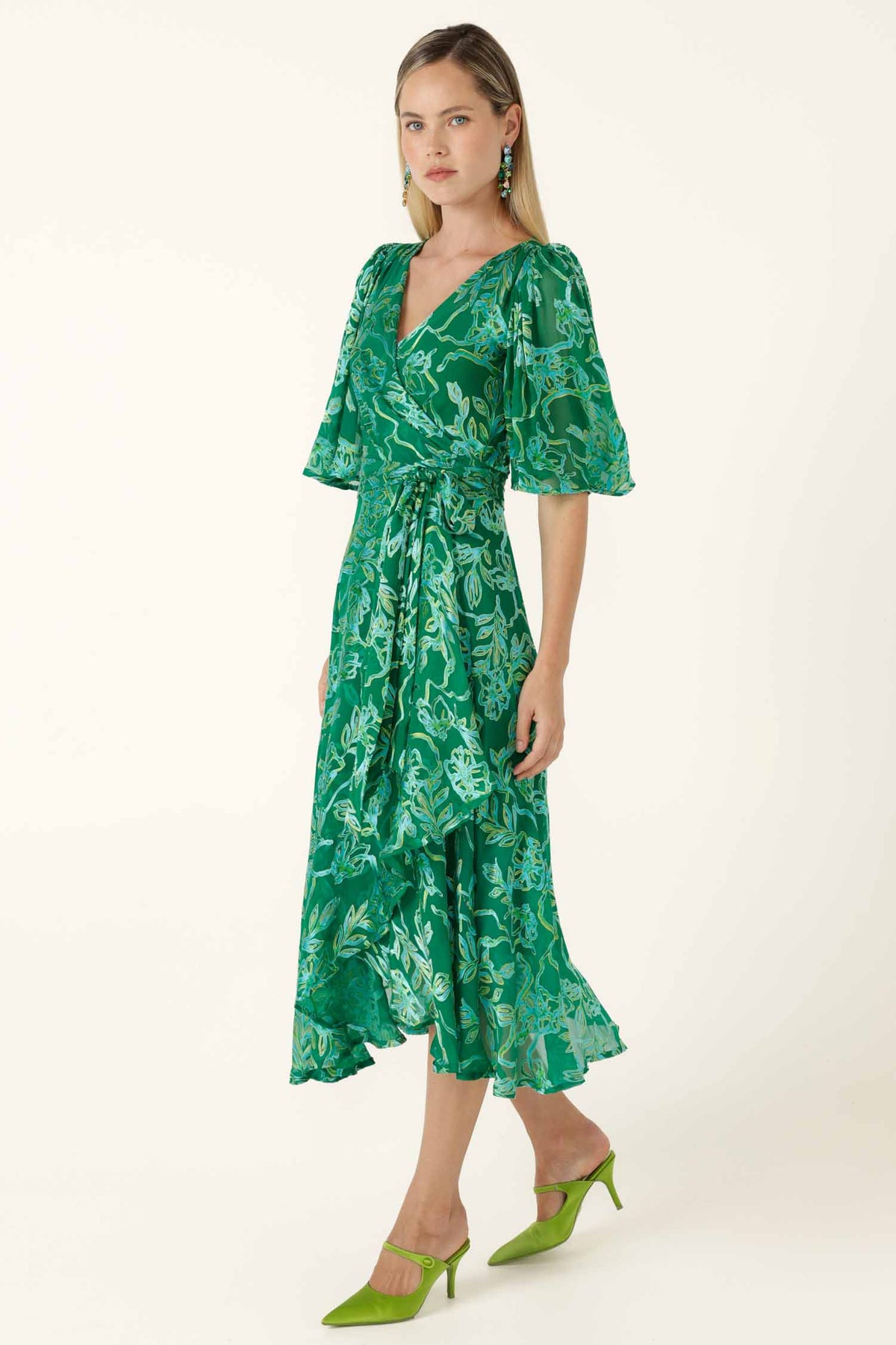 Garden Maze Wrap Dress in Green Aqua Floral
