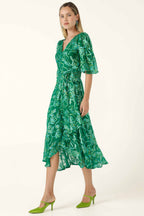 Garden Maze Wrap Dress in Green Aqua Floral