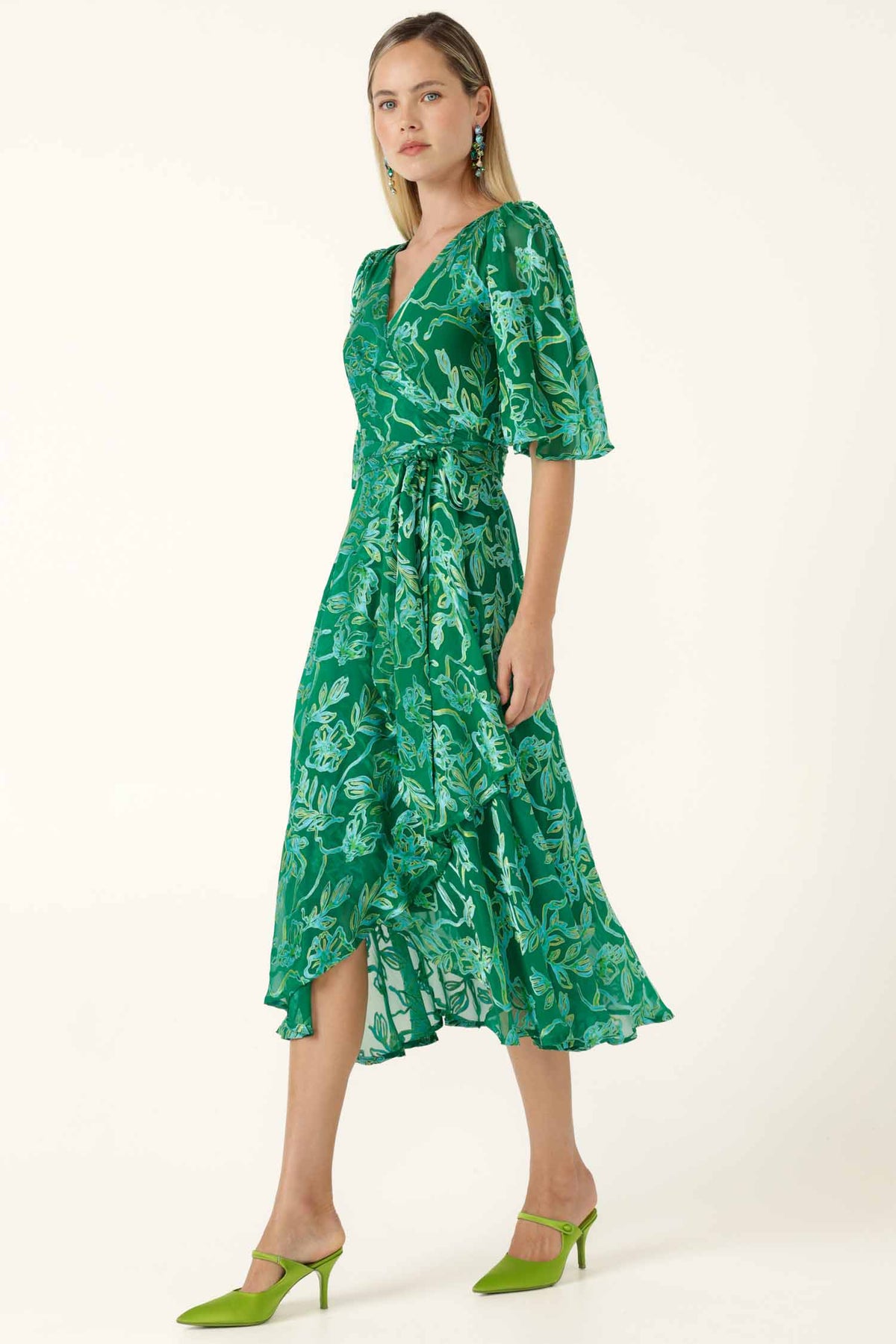 Garden Maze Wrap Dress in Green Aqua Floral