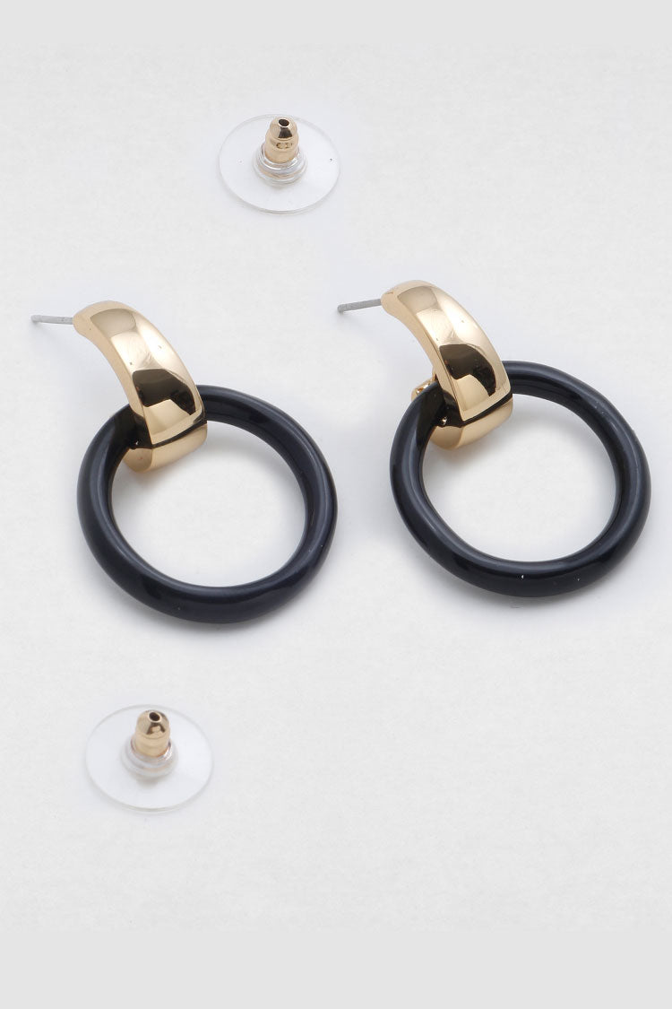 Giza Mini Black Hoop Earring in Gold