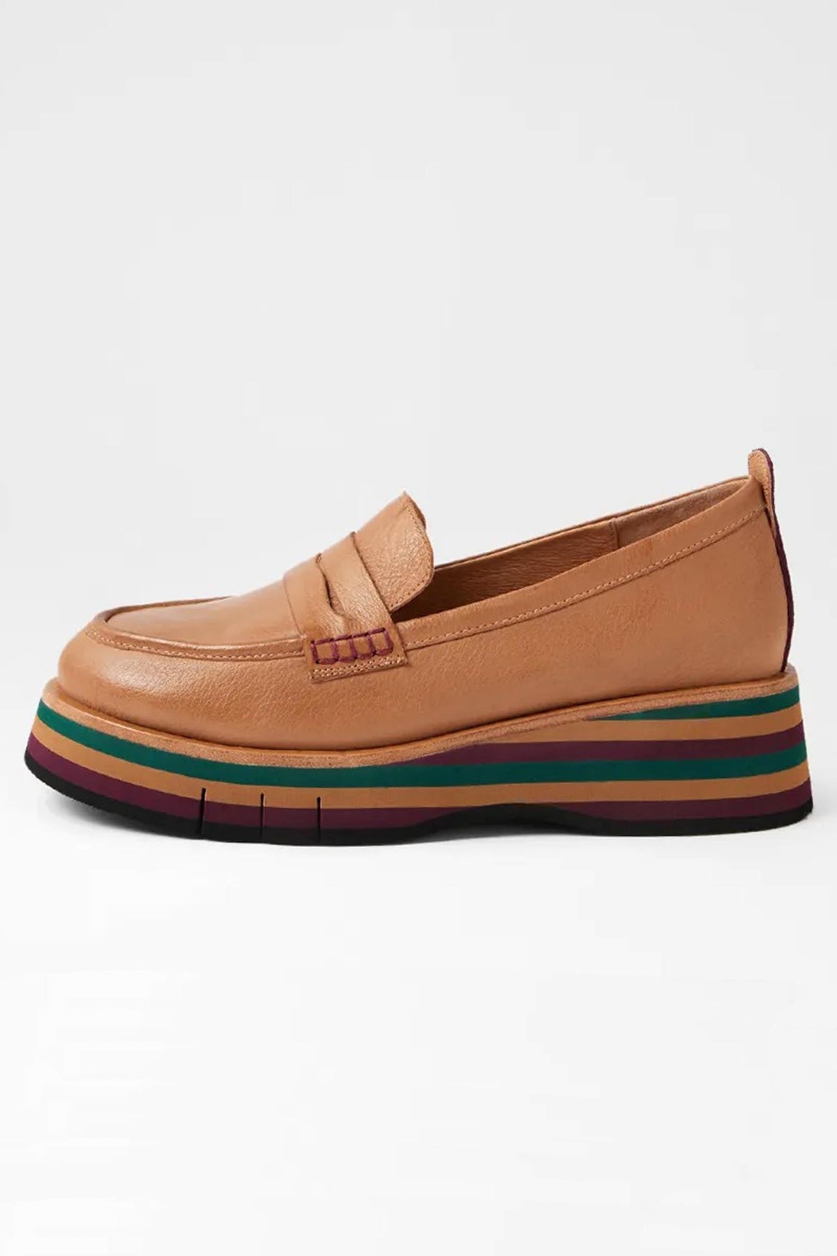 Glamms Leather Flats in Tan