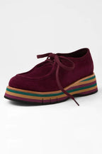 Gnota Suede Lace Up Flats in Burgundy Forest Tan