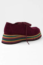Gnota Suede Lace Up Flats in Burgundy Forest Tan