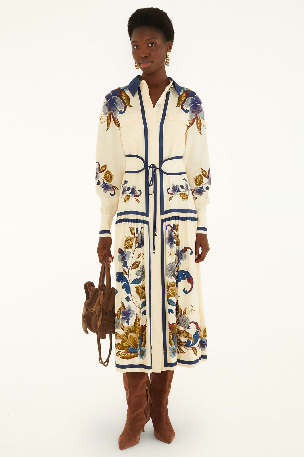 Golden Nature Cream Belt Midi Dress