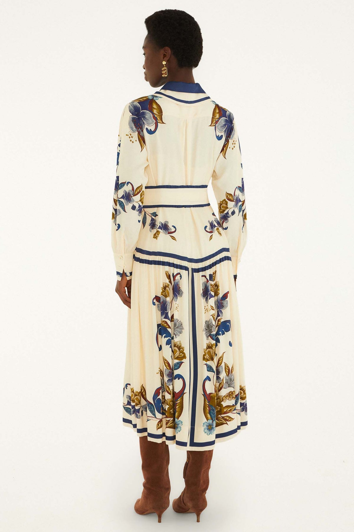 Golden Nature Cream Belt Midi Dress