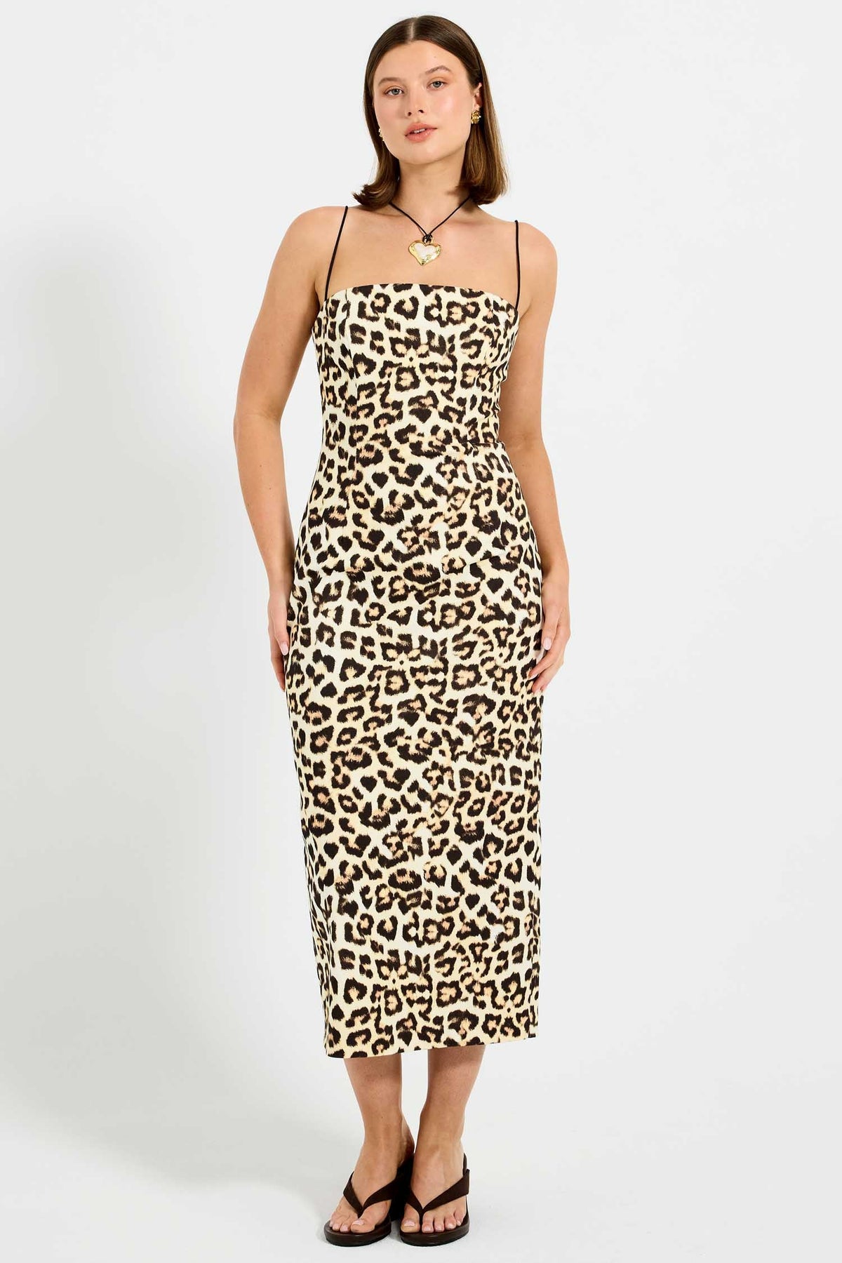 Greta Denim Fitted Midi Dress in Leopard
