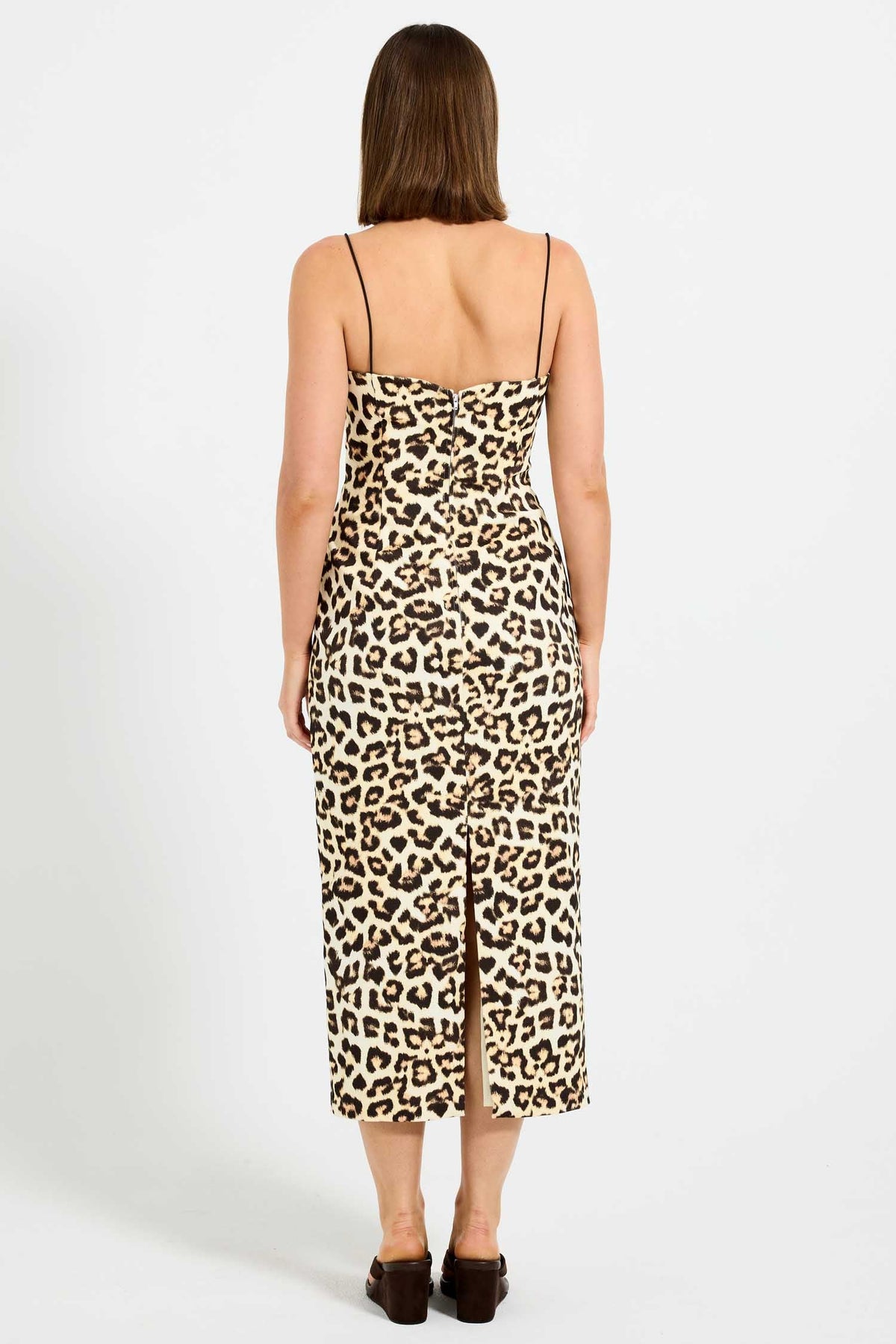 Greta Denim Fitted Midi Dress in Leopard