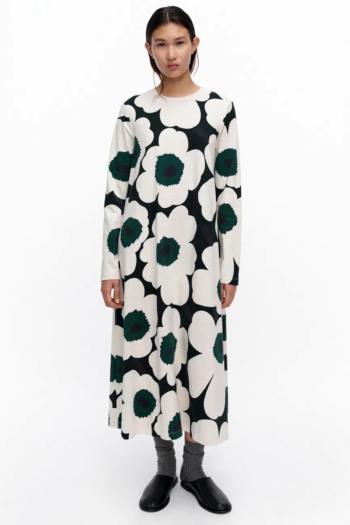 Hujanhajan Unikko Jersey Dress in Cream/Black/Green