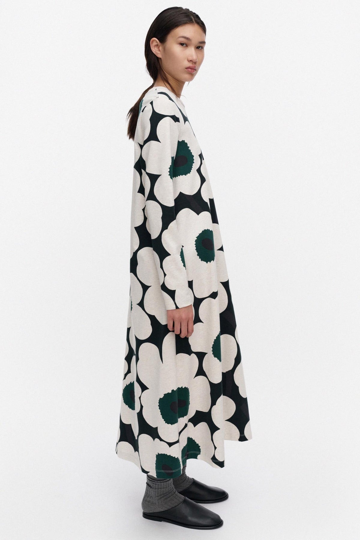 Hujanhajan Unikko Jersey Dress in Cream/Black/Green