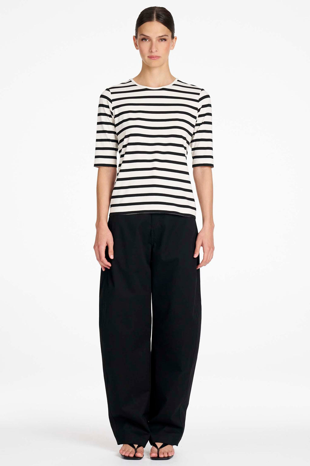 Half Sleeve Top in White/Black