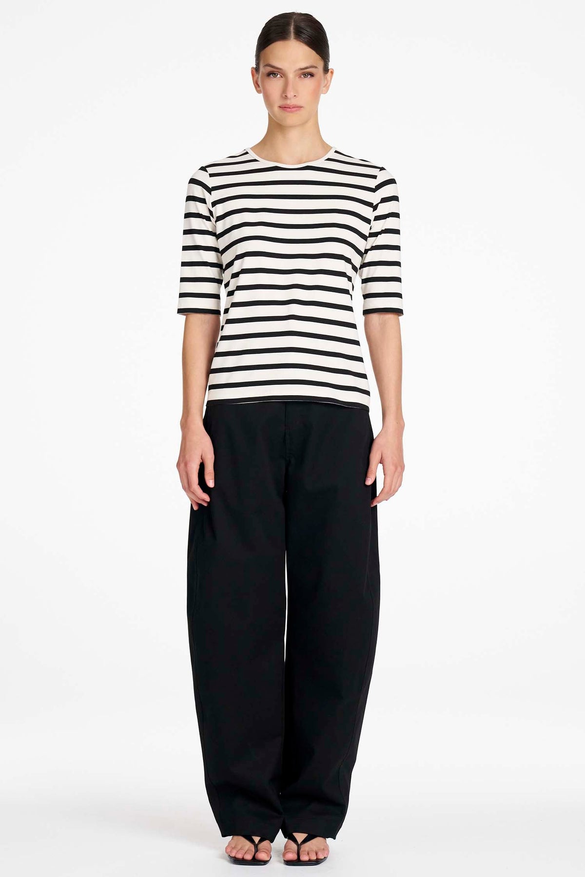 Half Sleeve Top in White/Black