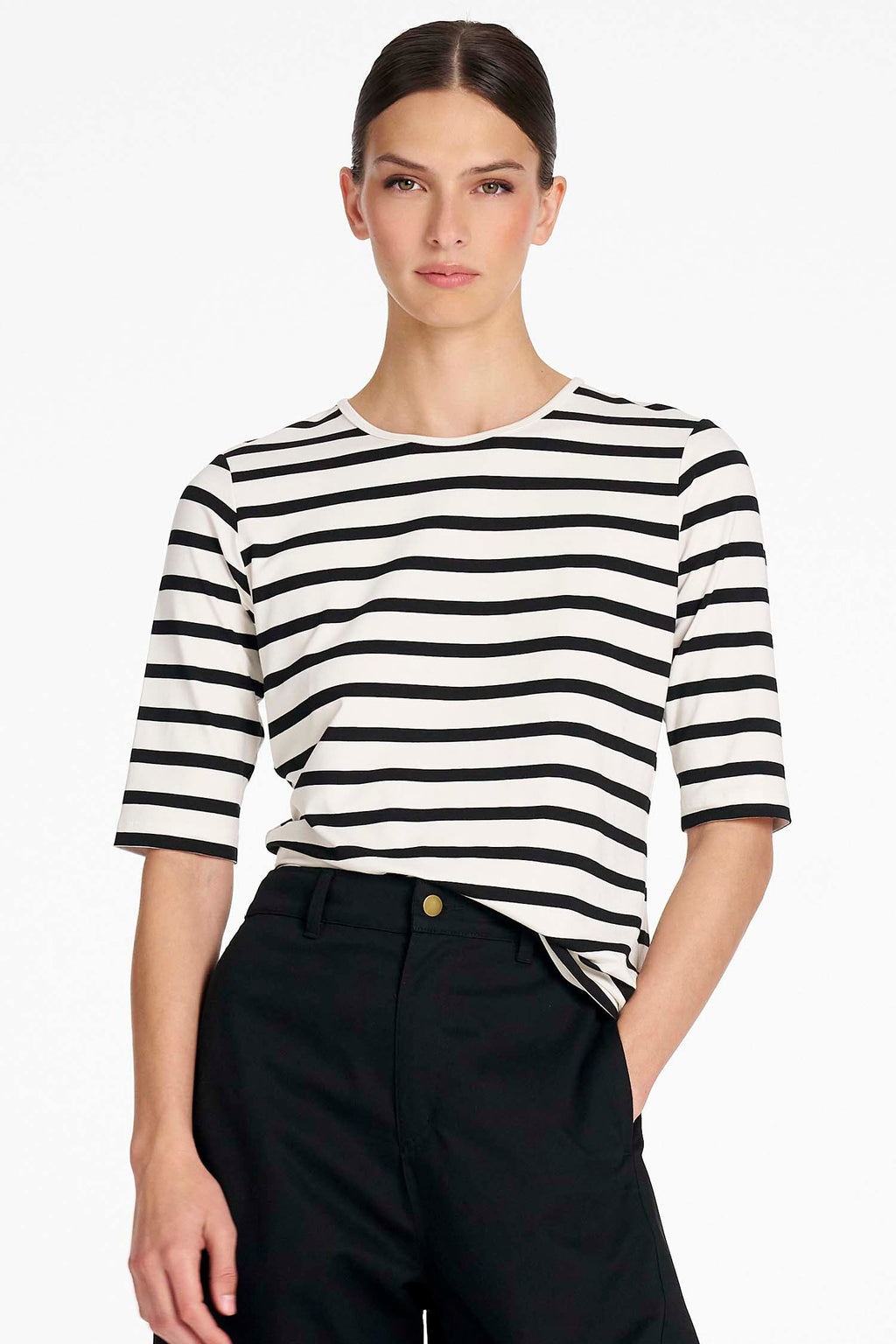 Half Sleeve Top in White/Black