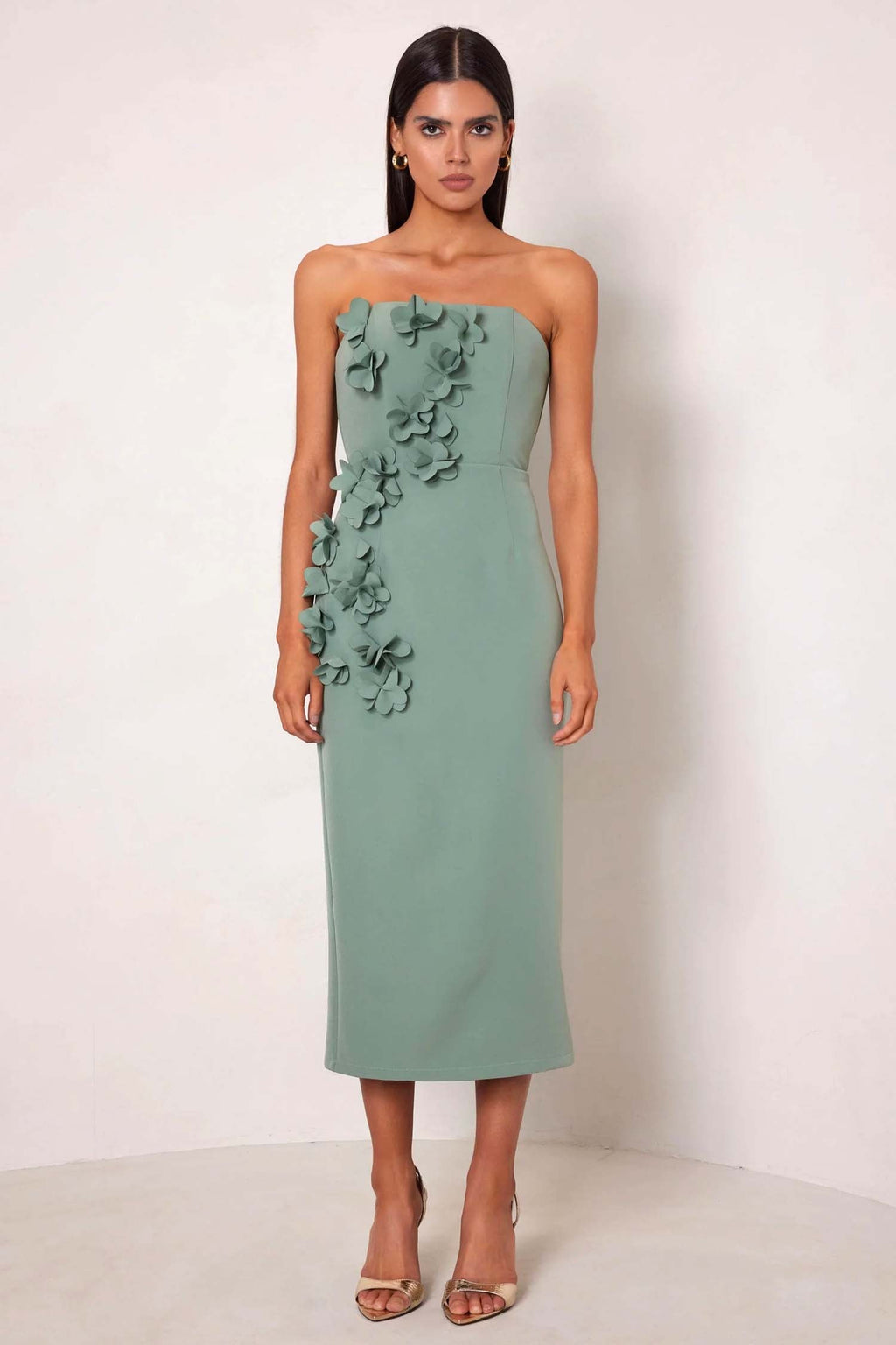 Halle Midi Dress in Sage Green