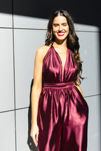 Halter Jumpsuit in Burgundy | Satin