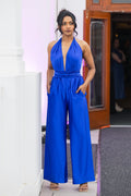 Halter Jumpsuit in Royal | Satin