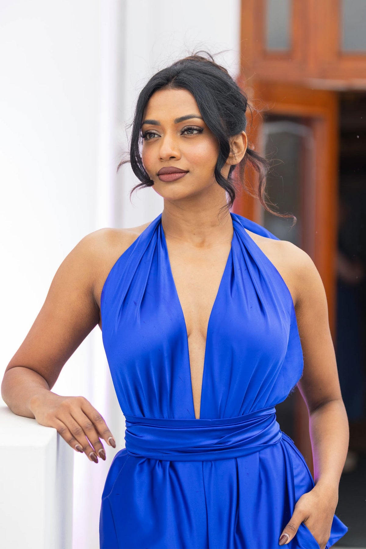 Halter Jumpsuit in Royal | Satin