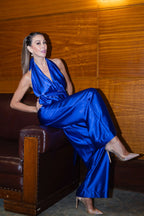 Halter Jumpsuit in Royal | Satin