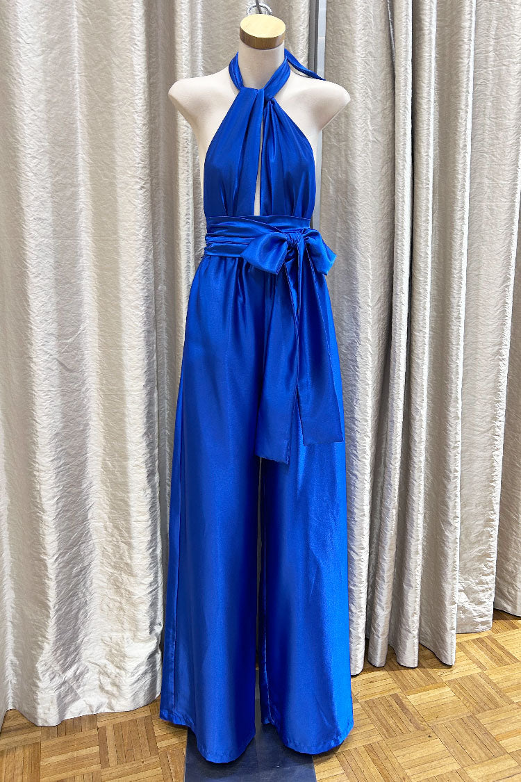 Halter Jumpsuit in Royal | Satin