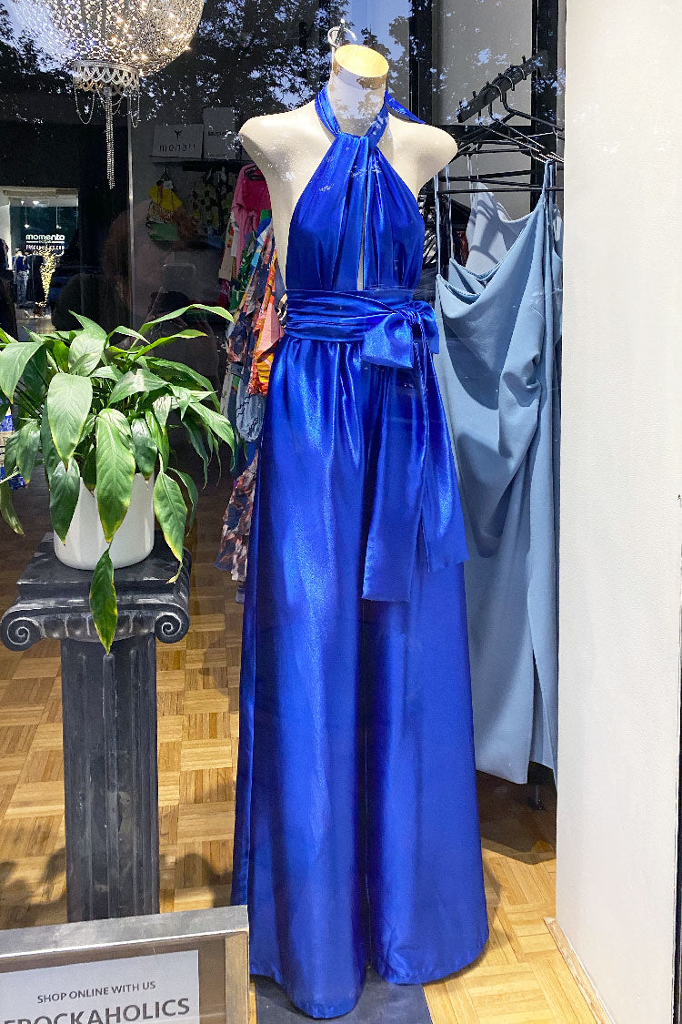 Halter Jumpsuit in Royal | Satin