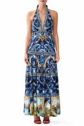 Halter Jersey Dress with Tiered Skirt in Sweet Sacre Bleu