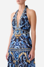 Halter Jersey Dress with Tiered Skirt in Sweet Sacre Bleu