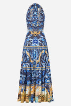 Halter Jersey Dress with Tiered Skirt in Sweet Sacre Bleu