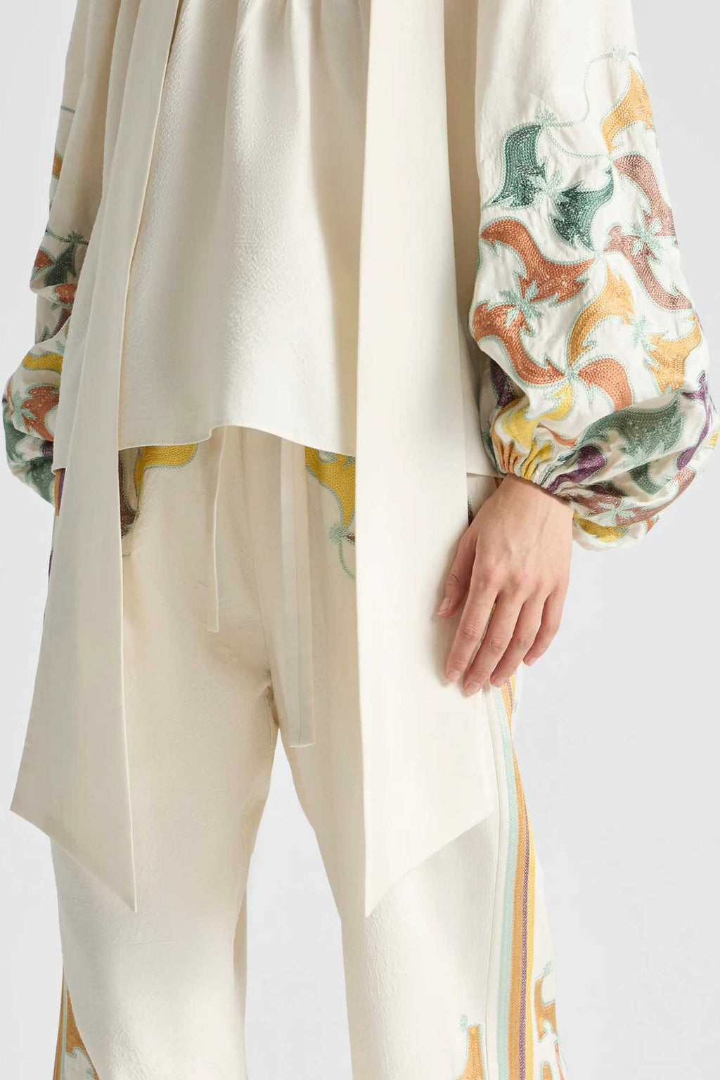 High Neck Tie Billow Blouse in Framed