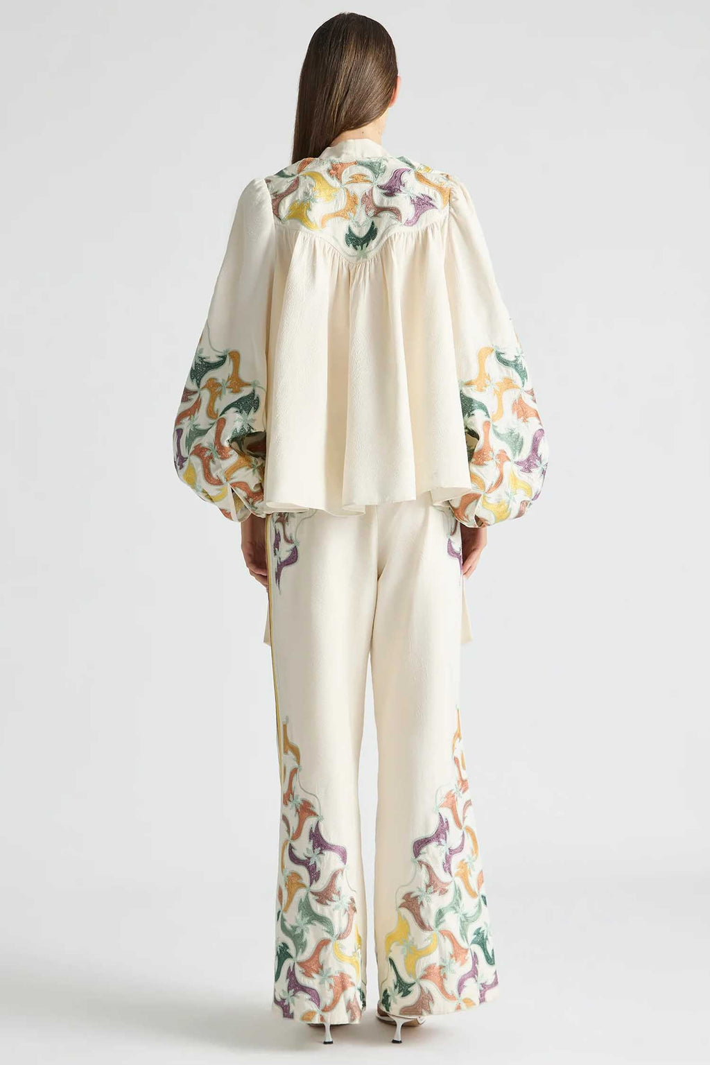 High Neck Tie Billow Blouse in Framed