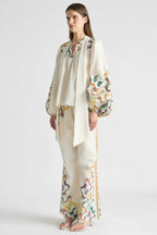 High Neck Tie Billow Blouse in Framed