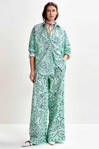 Hintwerpen Bandana Print Wide Leg Pants in Turquoise