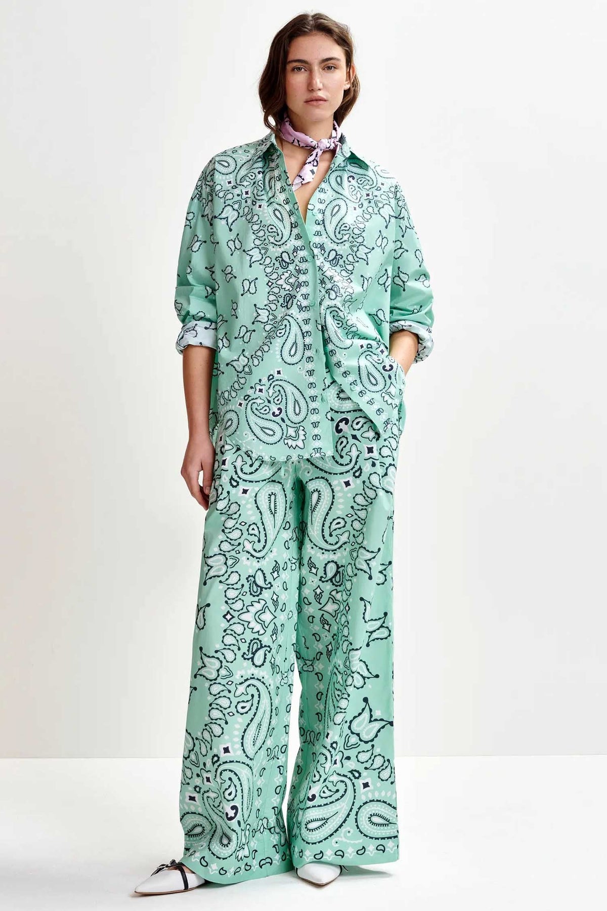 Hintwerpen Bandana Print Wide Leg Pants in Turquoise