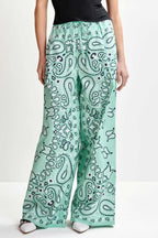 Hintwerpen Bandana Print Wide Leg Pants in Turquoise