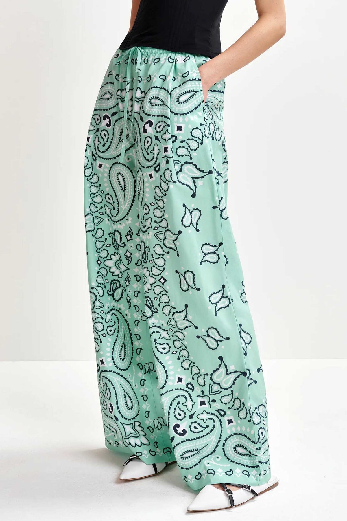 Hintwerpen Bandana Print Wide Leg Pants in Turquoise