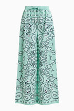 Hintwerpen Bandana Print Wide Leg Pants in Turquoise