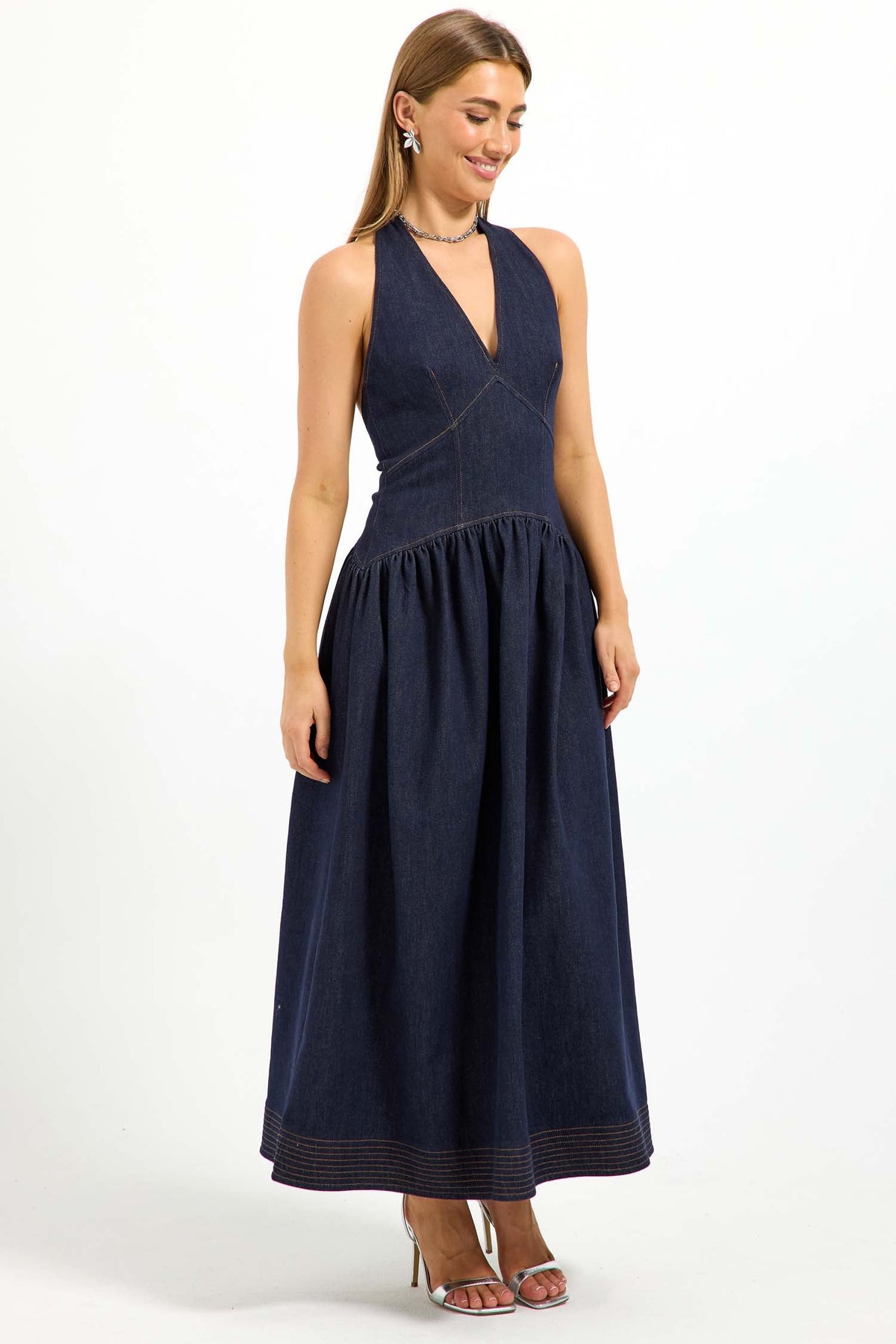 Hudson Denim Halter Midi Dress in Indigo